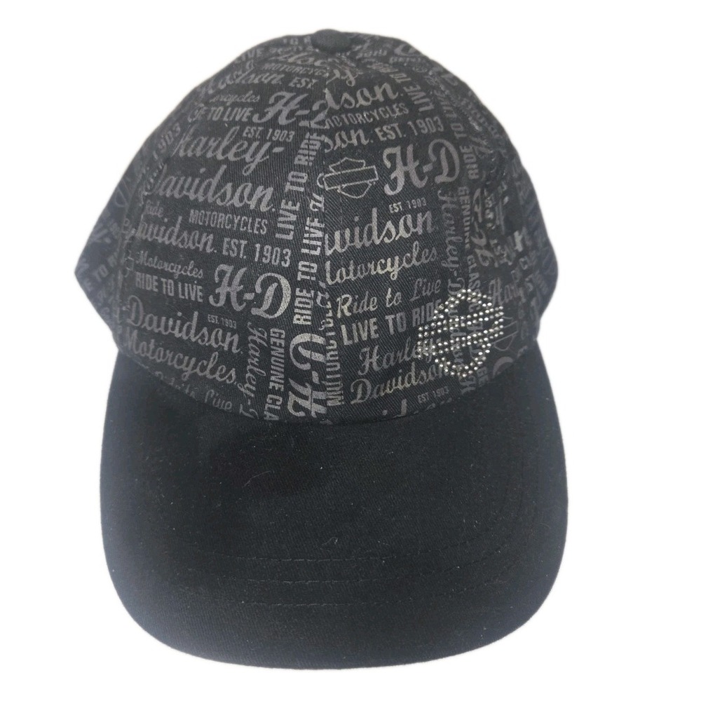 Harley-Davidson Womens Black Baseball Cap Allover Print Rhinestone Logo One size
